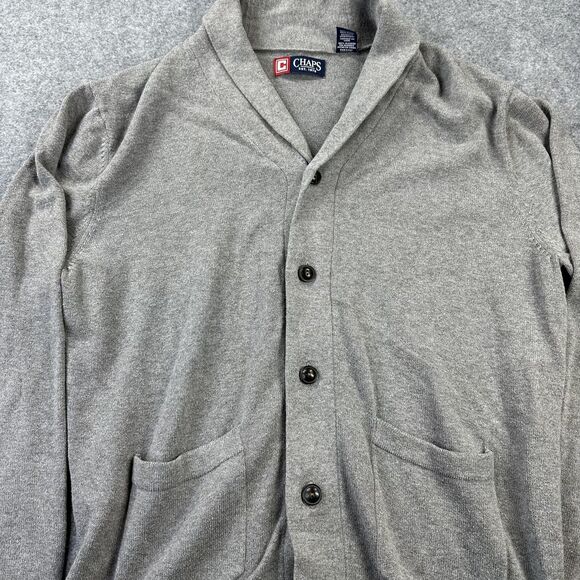 Chaps Sweater Mens Large Gray Shawl Collar Button Front Cotton Cardigan - Picture 3 of 10